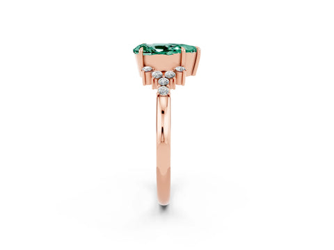 Rose gold Pear Cut Green Sapphire Ring with Side Stones and Four-Prong Setting_38