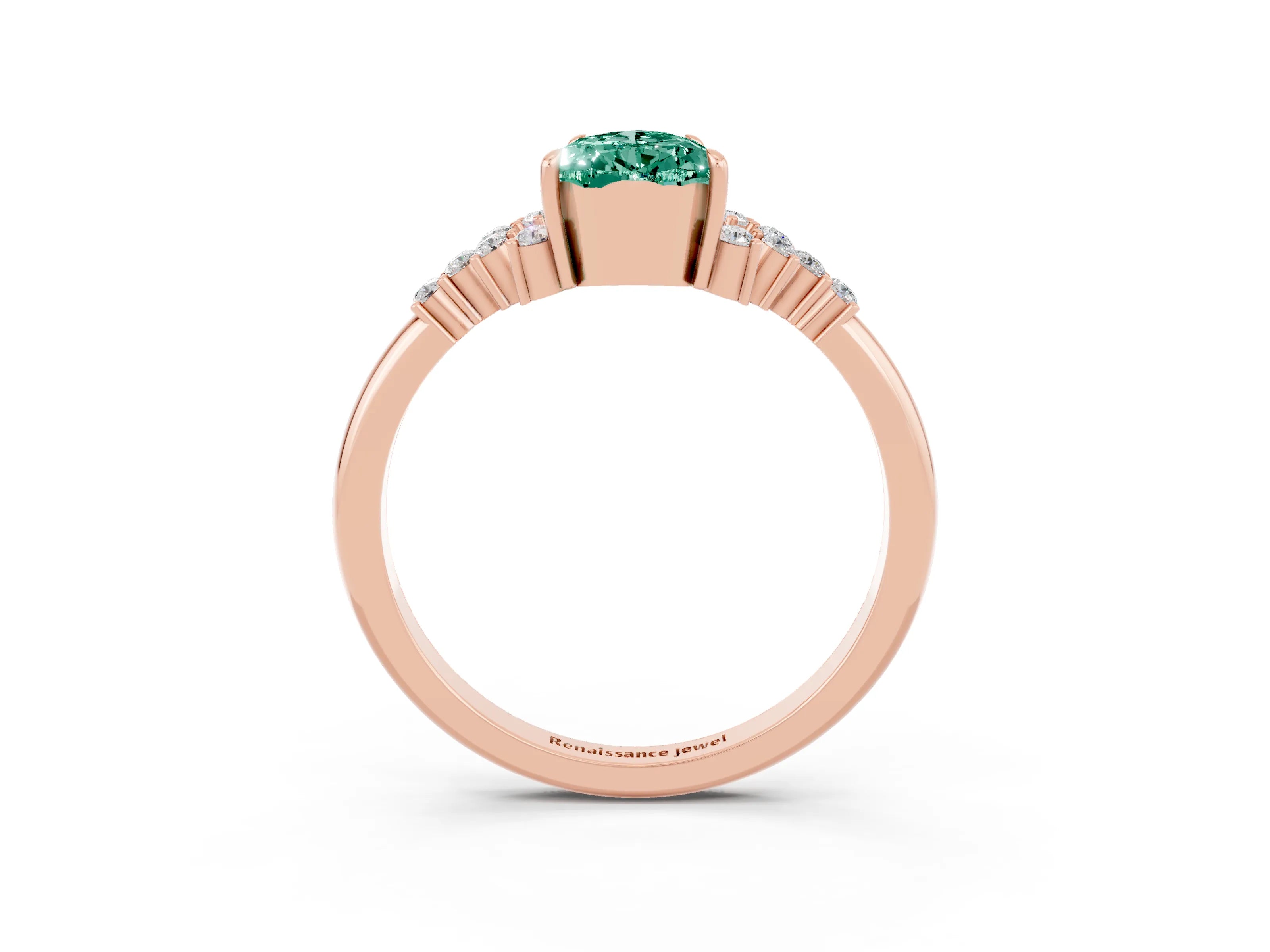 Rose gold Pear Cut Green Sapphire Ring with Side Stones and Four-Prong Setting_39