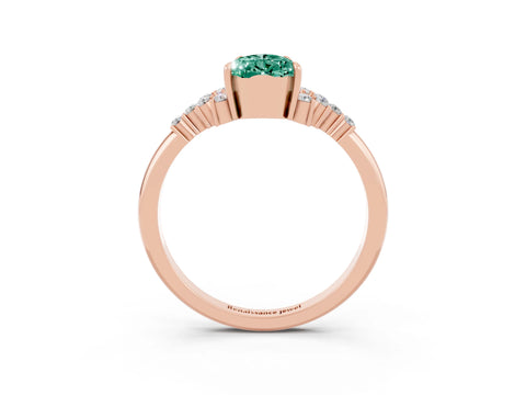 Rose gold Pear Cut Green Sapphire Ring with Side Stones and Four-Prong Setting_39