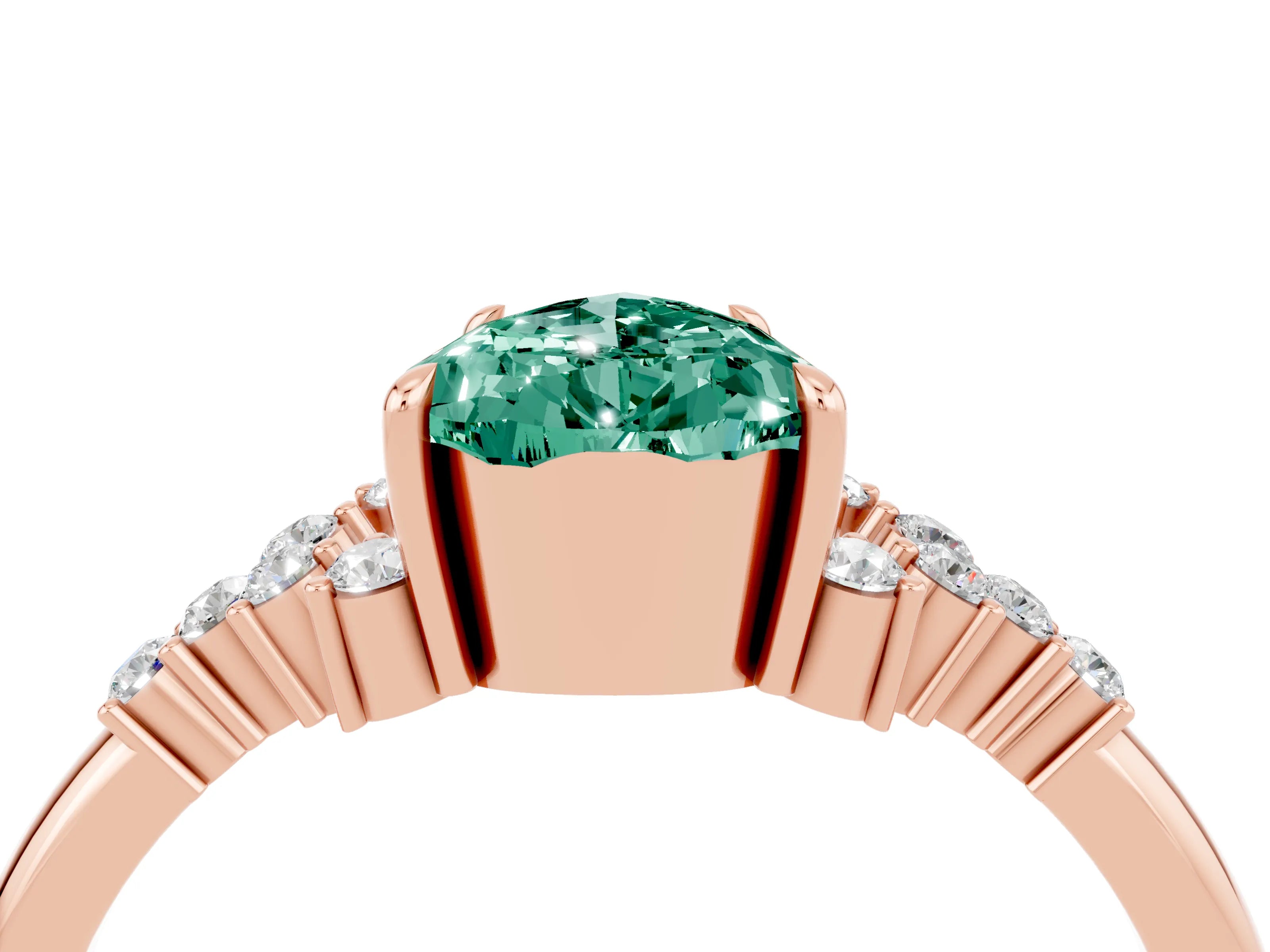 Rose gold Pear Cut Green Sapphire Ring with Side Stones and Four-Prong Setting_40