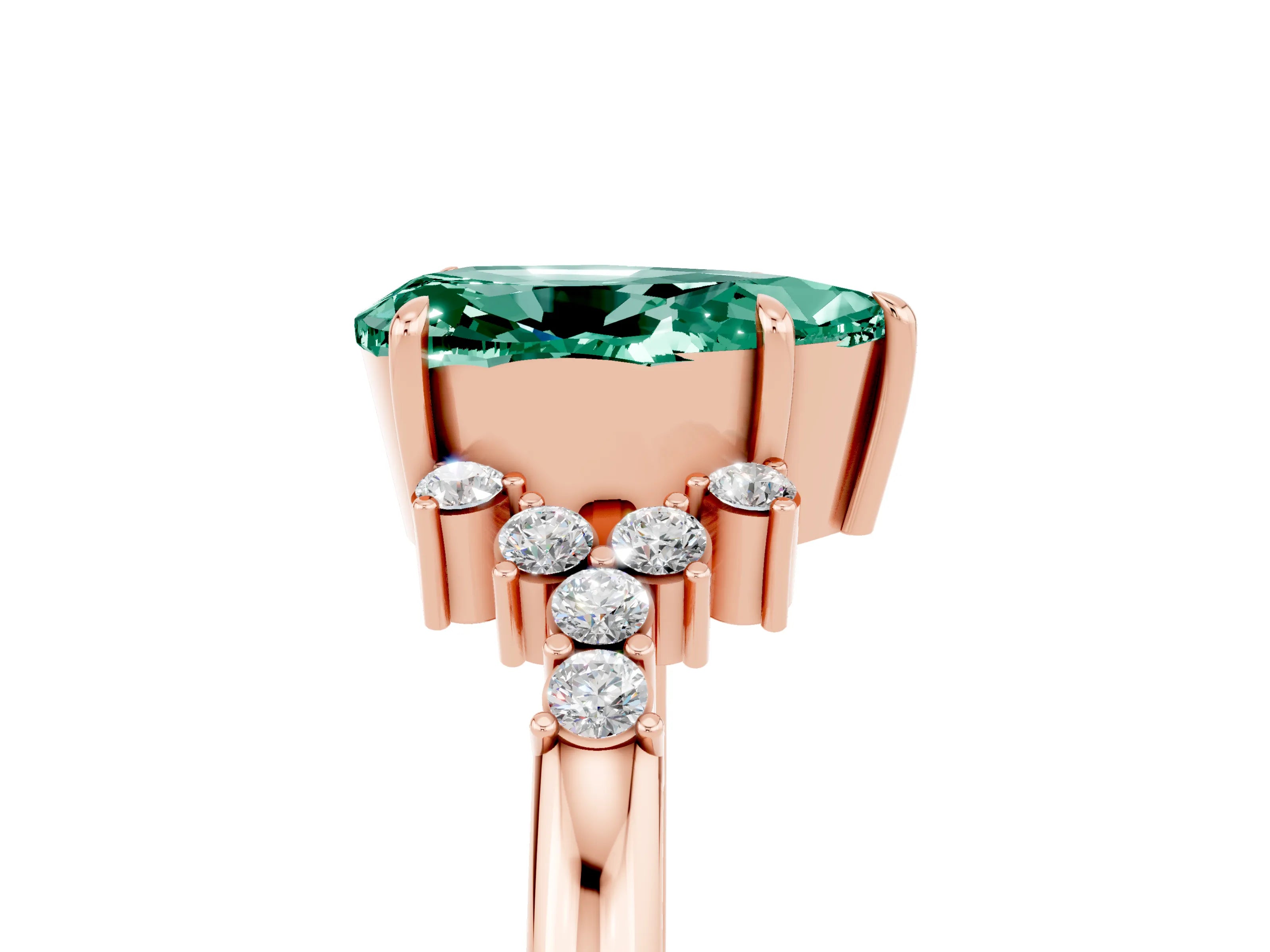 Rose gold Pear Cut Green Sapphire Ring with Side Stones and Four-Prong Setting_41