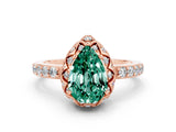 Rose gold Pear Cut Green Sapphire Scalloped Halo Engagement Ring with Round Shared Prong Band_24