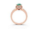 Rose gold Pear Cut Green Sapphire Scalloped Halo Engagement Ring with Round Shared Prong Band_27
