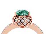 Rose gold Pear Cut Green Sapphire Scalloped Halo Engagement Ring with Round Shared Prong Band_28