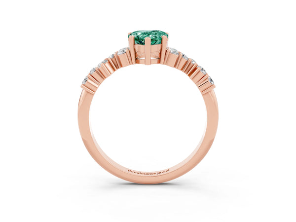 Rose gold Pear Cut Green Sapphire Scattered Round Accent Ring with Prong Setting
