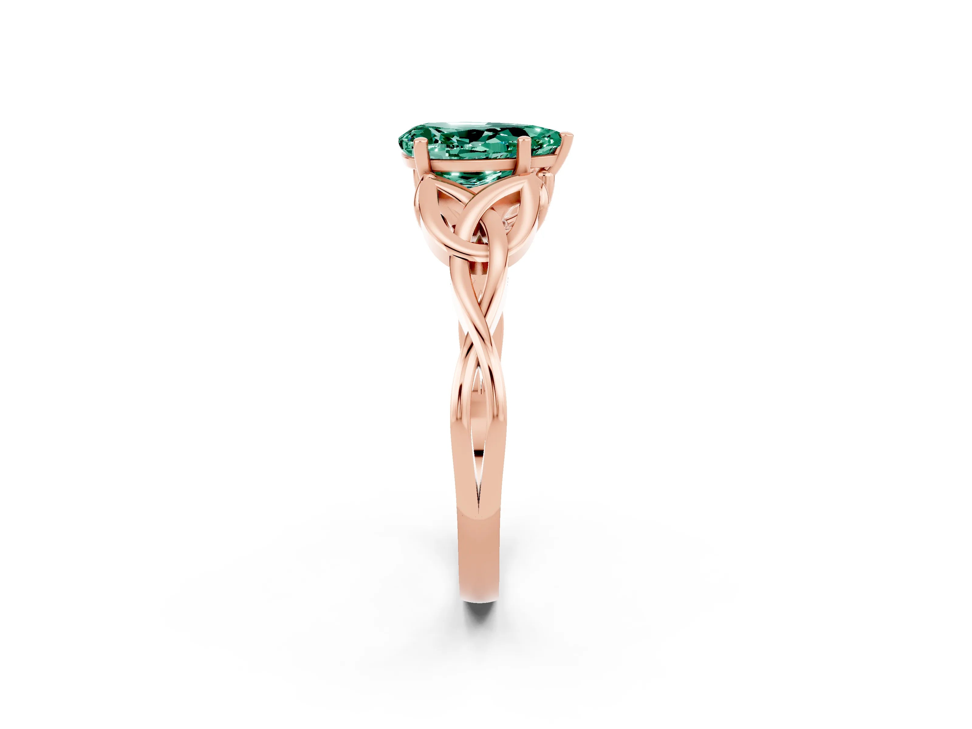 Rose gold Pear Cut Green Sapphire Solitaire Celtic Knot Ring with Four-Prong Setting_14