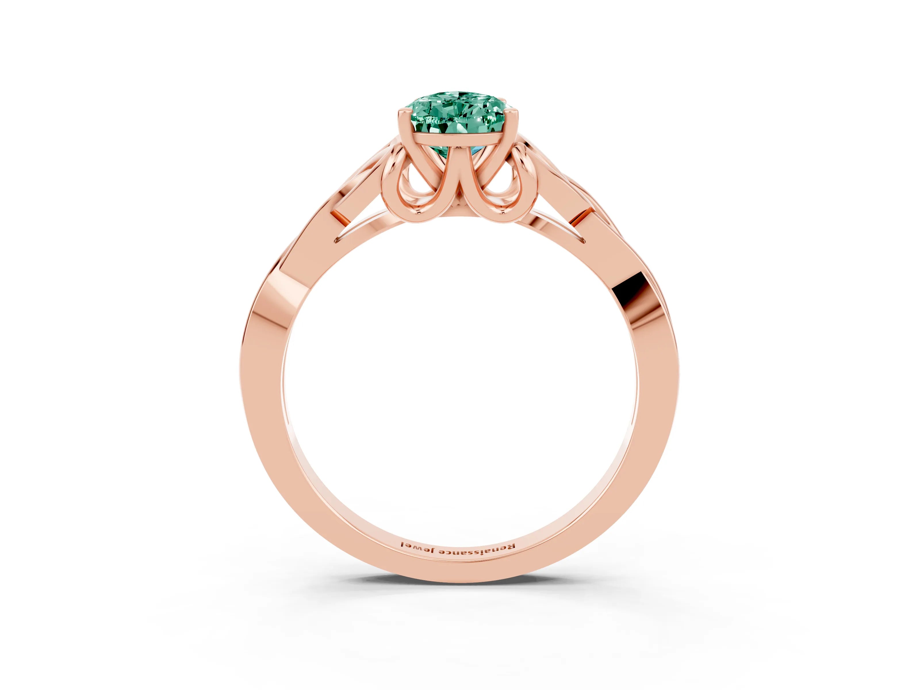Rose gold Pear Cut Green Sapphire Solitaire Celtic Knot Ring with Four-Prong Setting_15