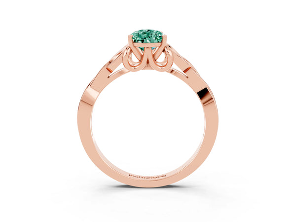 Rose gold Pear Cut Green Sapphire Solitaire Celtic Knot Ring with Four-Prong Setting