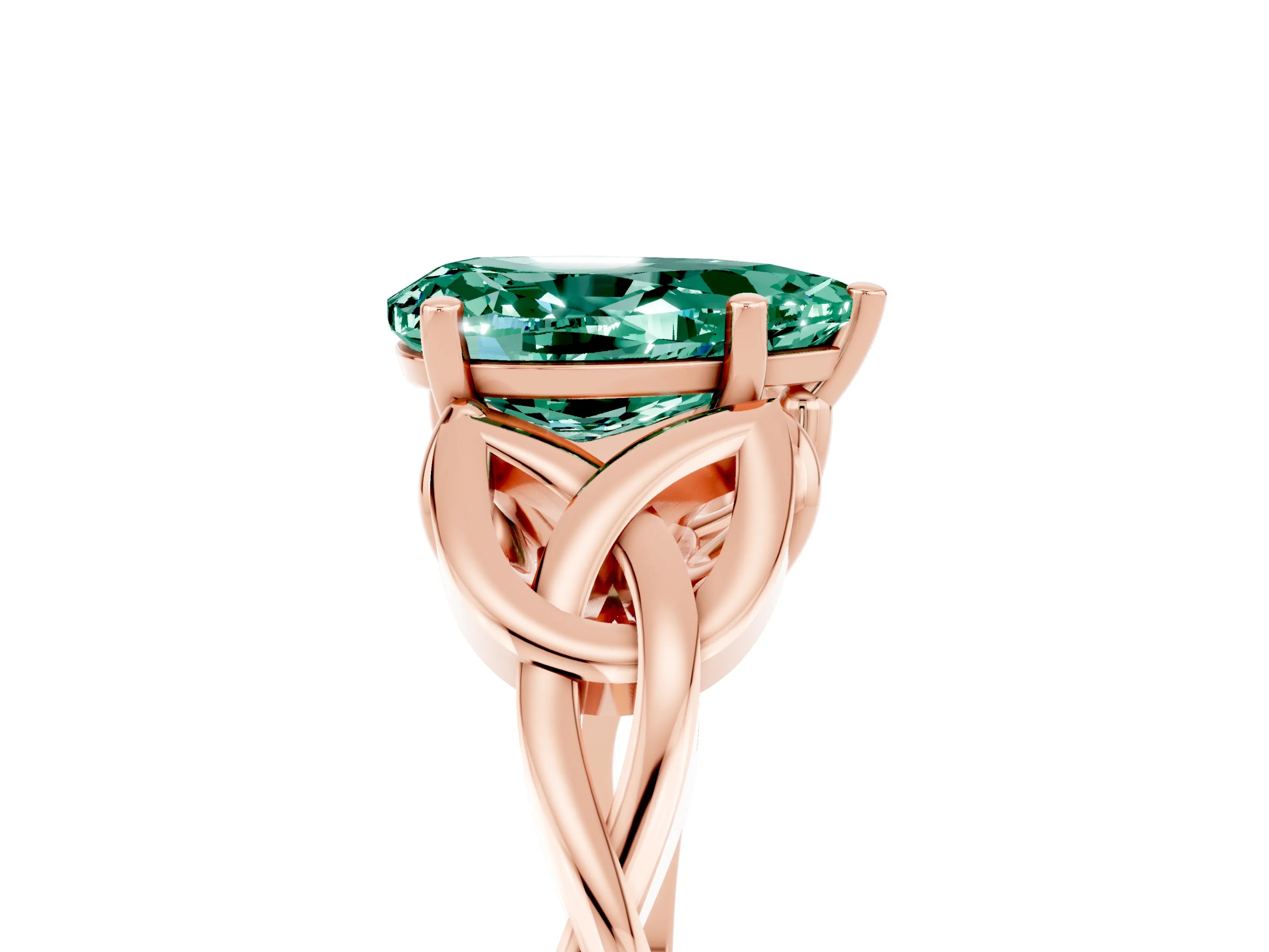Rose gold Pear Cut Green Sapphire Solitaire Celtic Knot Ring with Four-Prong Setting_17