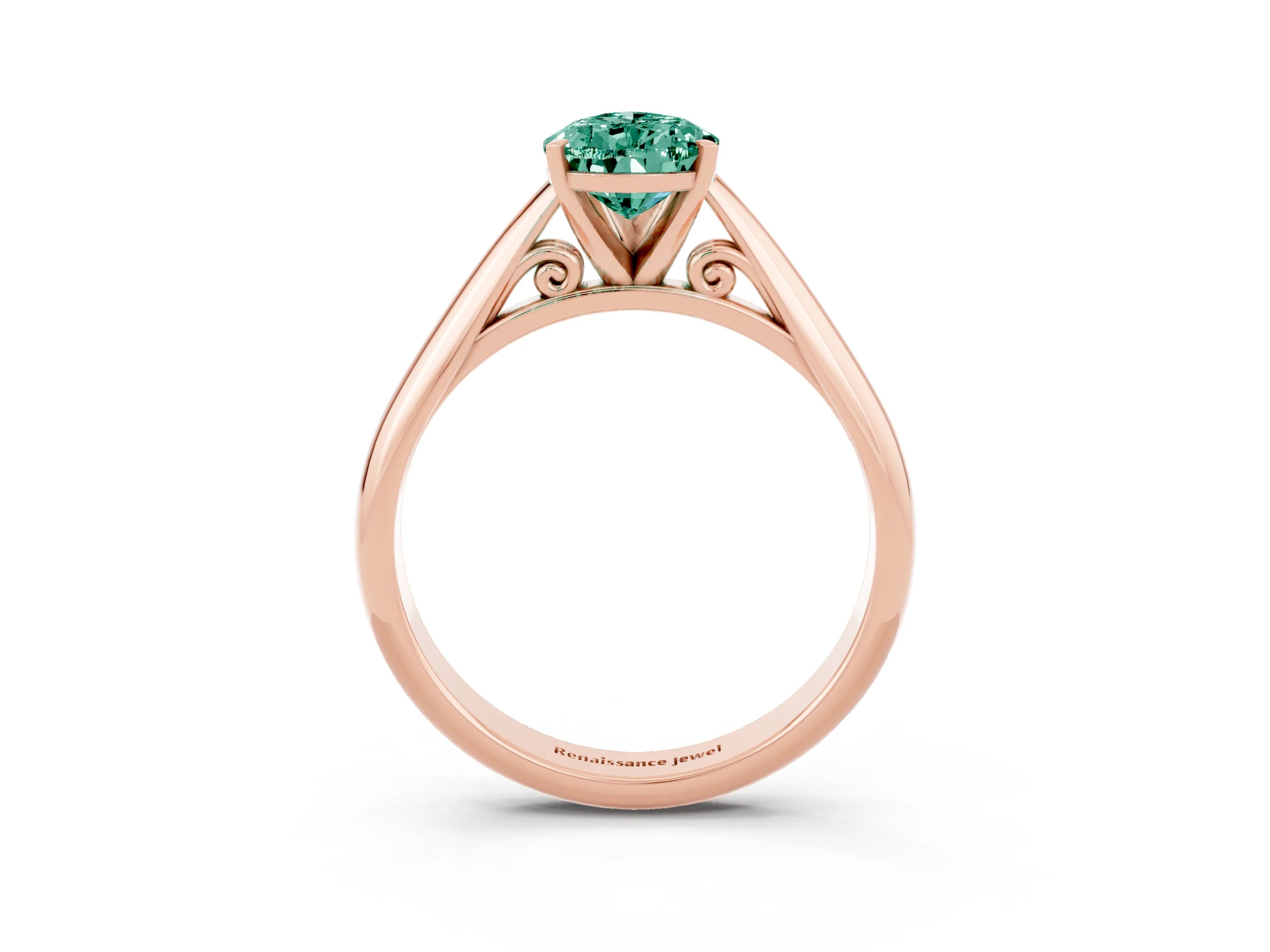 Rose gold Pear Cut Green Sapphire Solitaire Engagement Ring with Cathedral Setting and Four-Prong Mount_15