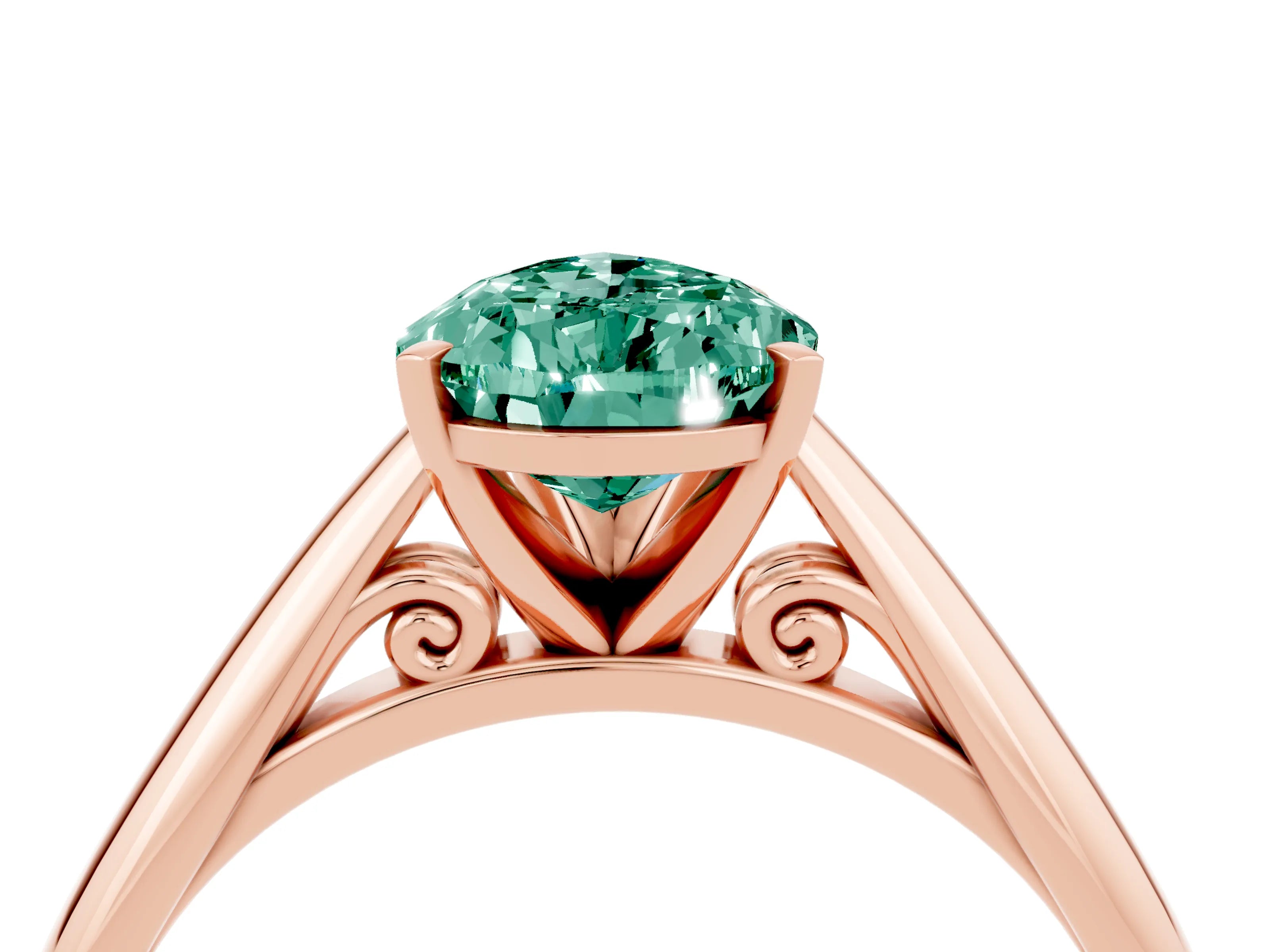 Rose gold Pear Cut Green Sapphire Solitaire Engagement Ring with Cathedral Setting and Four-Prong Mount_16