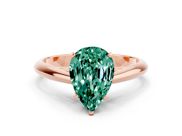 Rose gold Pear Cut Green Sapphire Solitaire Engagement Ring with Cathedral Setting and Four-Prong Mount