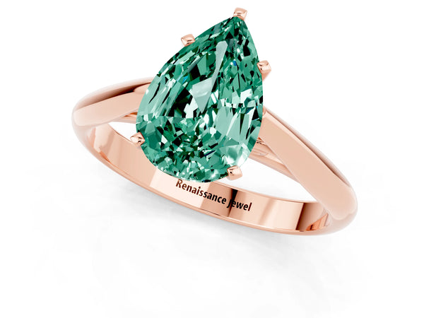 Rose gold Pear Cut Green Sapphire Solitaire Engagement Ring with Cathedral Setting and Four-Prong Mount