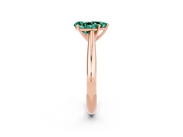Rose gold Pear Cut Green Sapphire Solitaire Engagement Ring with Cathedral Setting and Four-Prong Mount