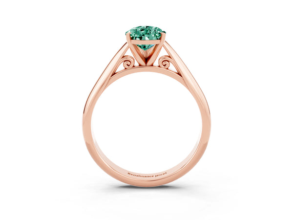 Rose gold Pear Cut Green Sapphire Solitaire Engagement Ring with Cathedral Setting and Four-Prong Mount