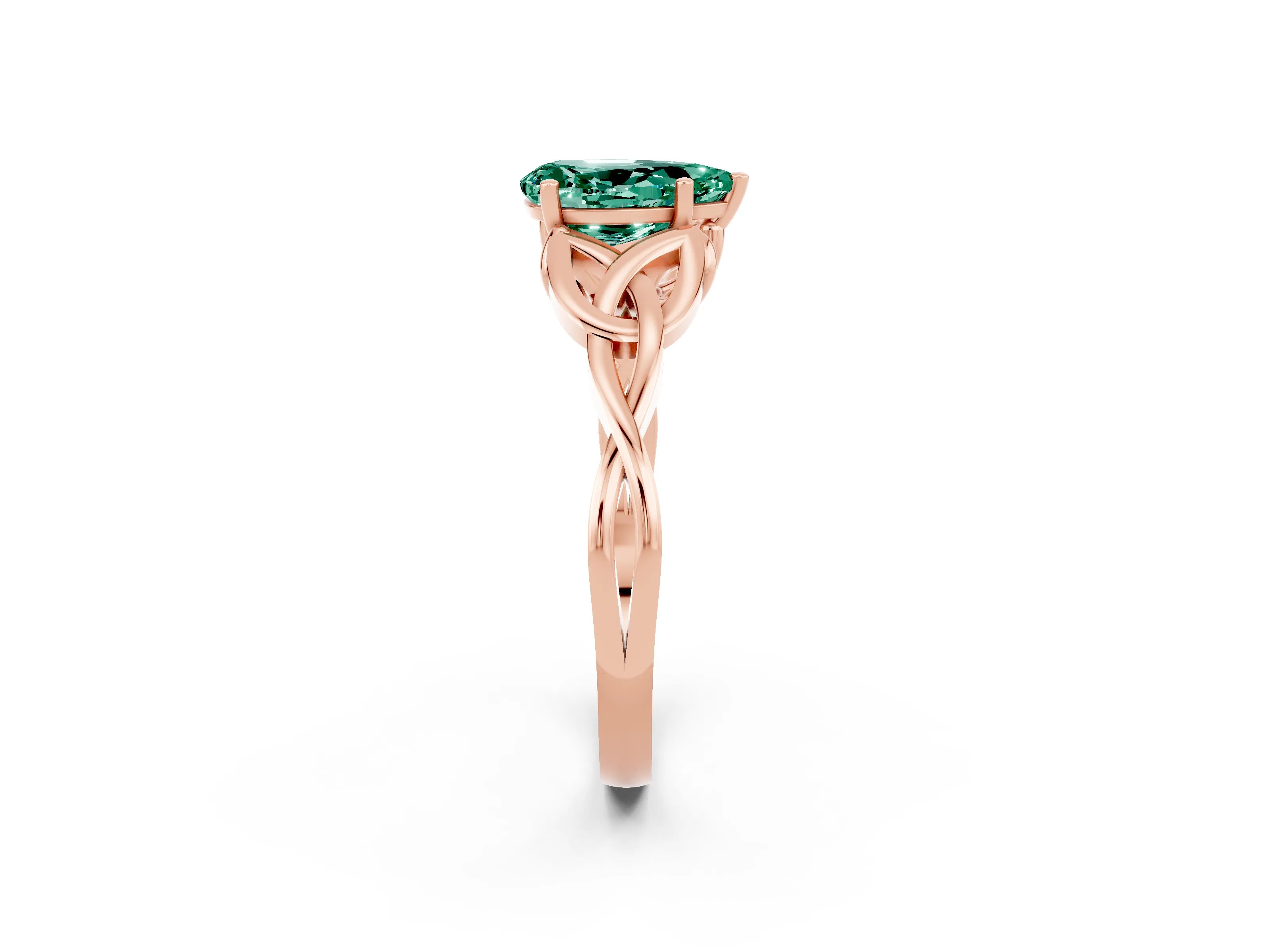 Rose gold Pear Cut Green Sapphire Solitaire Engagement Ring with Celtic Knot Band and Four-Prong Setting_2