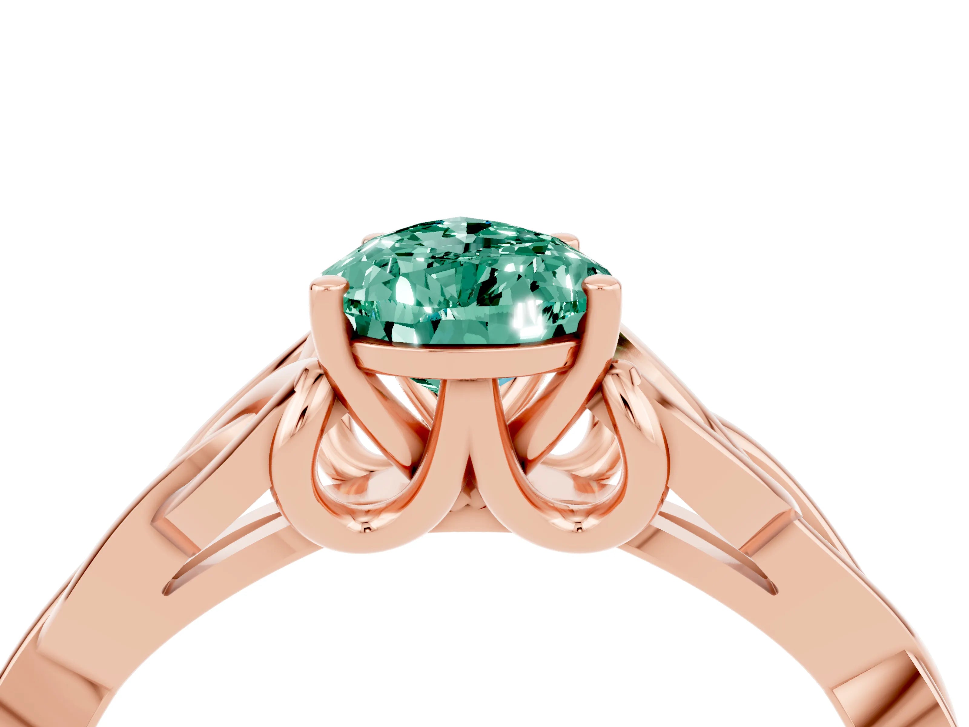 Rose gold Pear Cut Green Sapphire Solitaire Engagement Ring with Celtic Knot Band and Four-Prong Setting_4