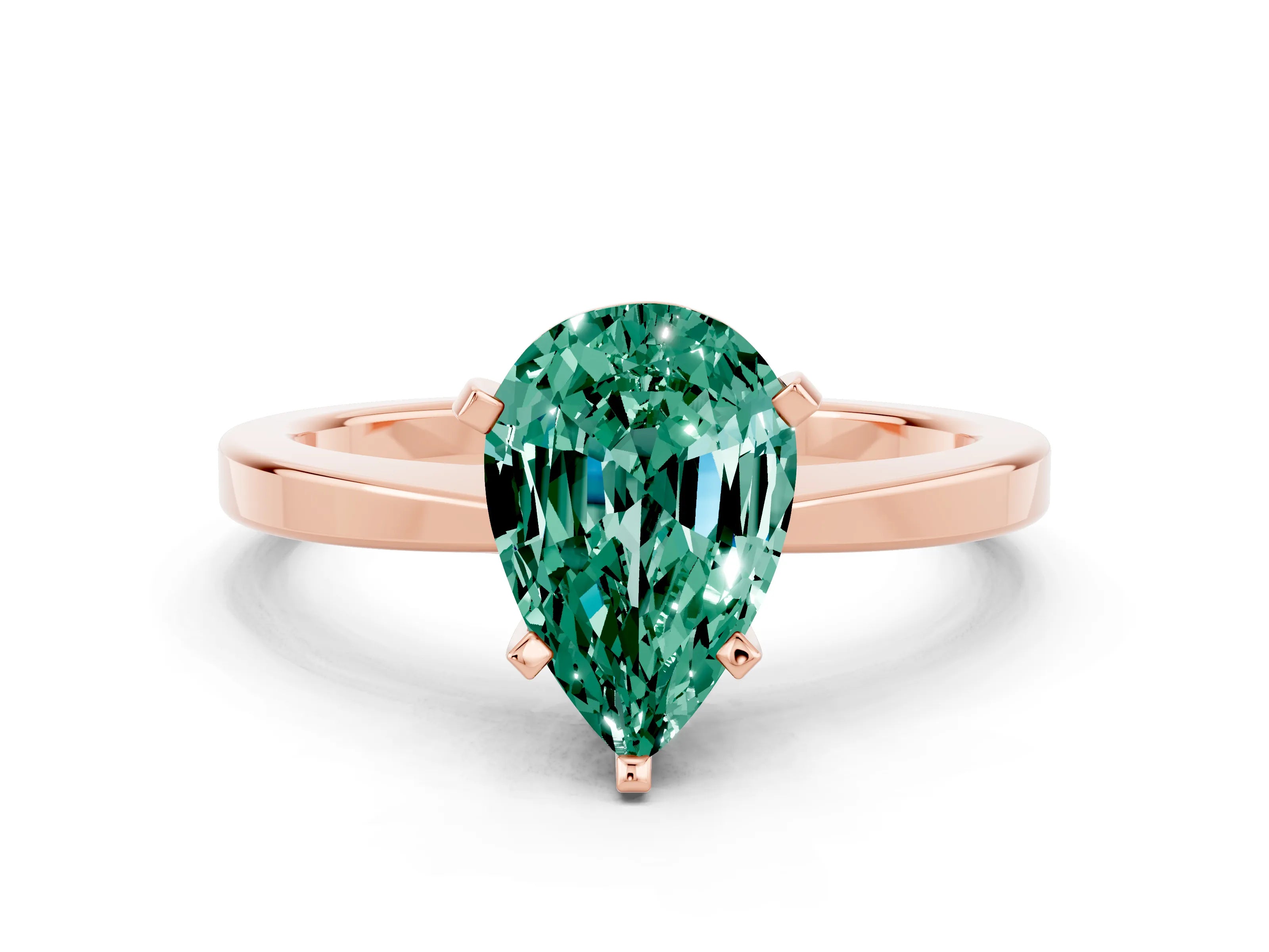 Rose gold Pear Cut Green Sapphire Solitaire Engagement Ring with Classic Band and Four-Prong Setting_24