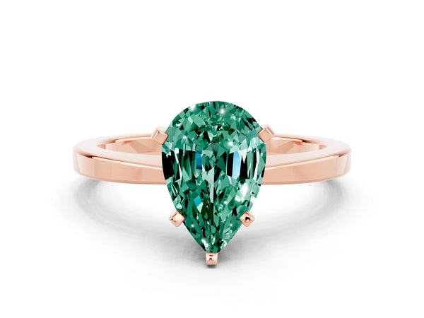 Rose gold Pear Cut Green Sapphire Solitaire Engagement Ring with Classic Band and Four-Prong Setting