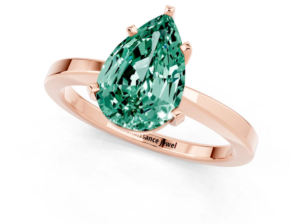 Rose gold Pear Cut Green Sapphire Solitaire Engagement Ring with Classic Band and Four-Prong Setting