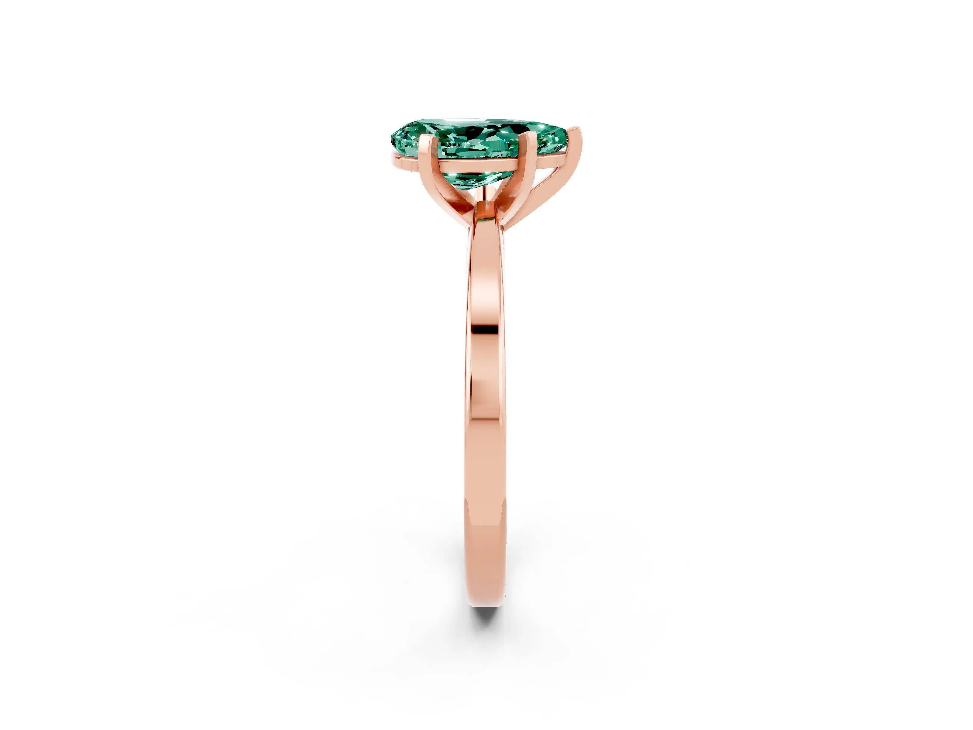Rose gold Pear Cut Green Sapphire Solitaire Engagement Ring with Classic Band and Four-Prong Setting_26
