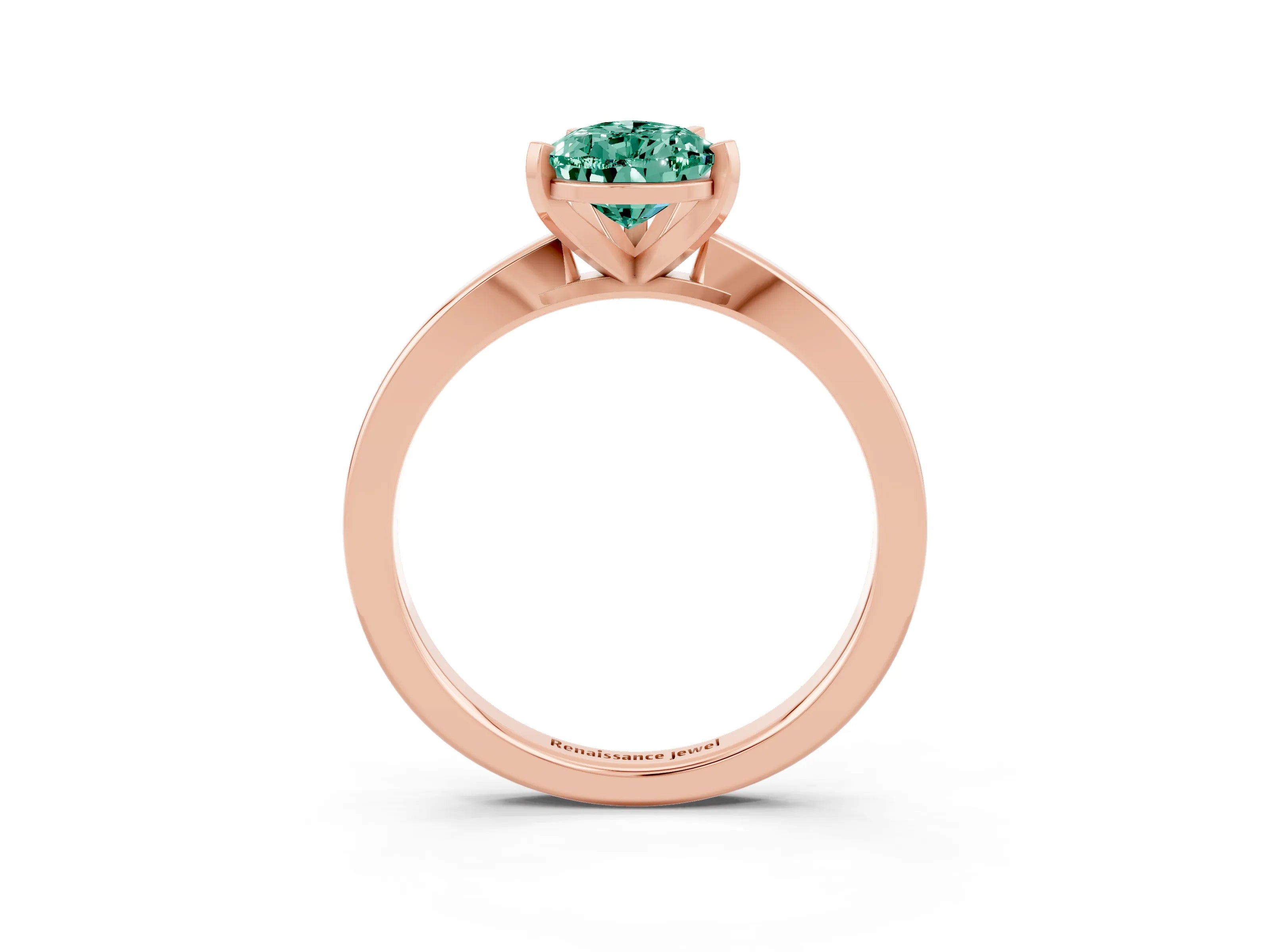Rose gold Pear Cut Green Sapphire Solitaire Engagement Ring with Classic Band and Four-Prong Setting_27