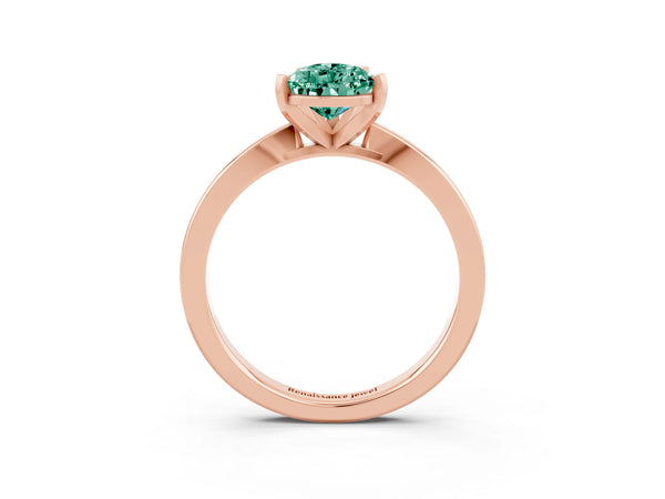 Rose gold Pear Cut Green Sapphire Solitaire Engagement Ring with Classic Band and Four-Prong Setting