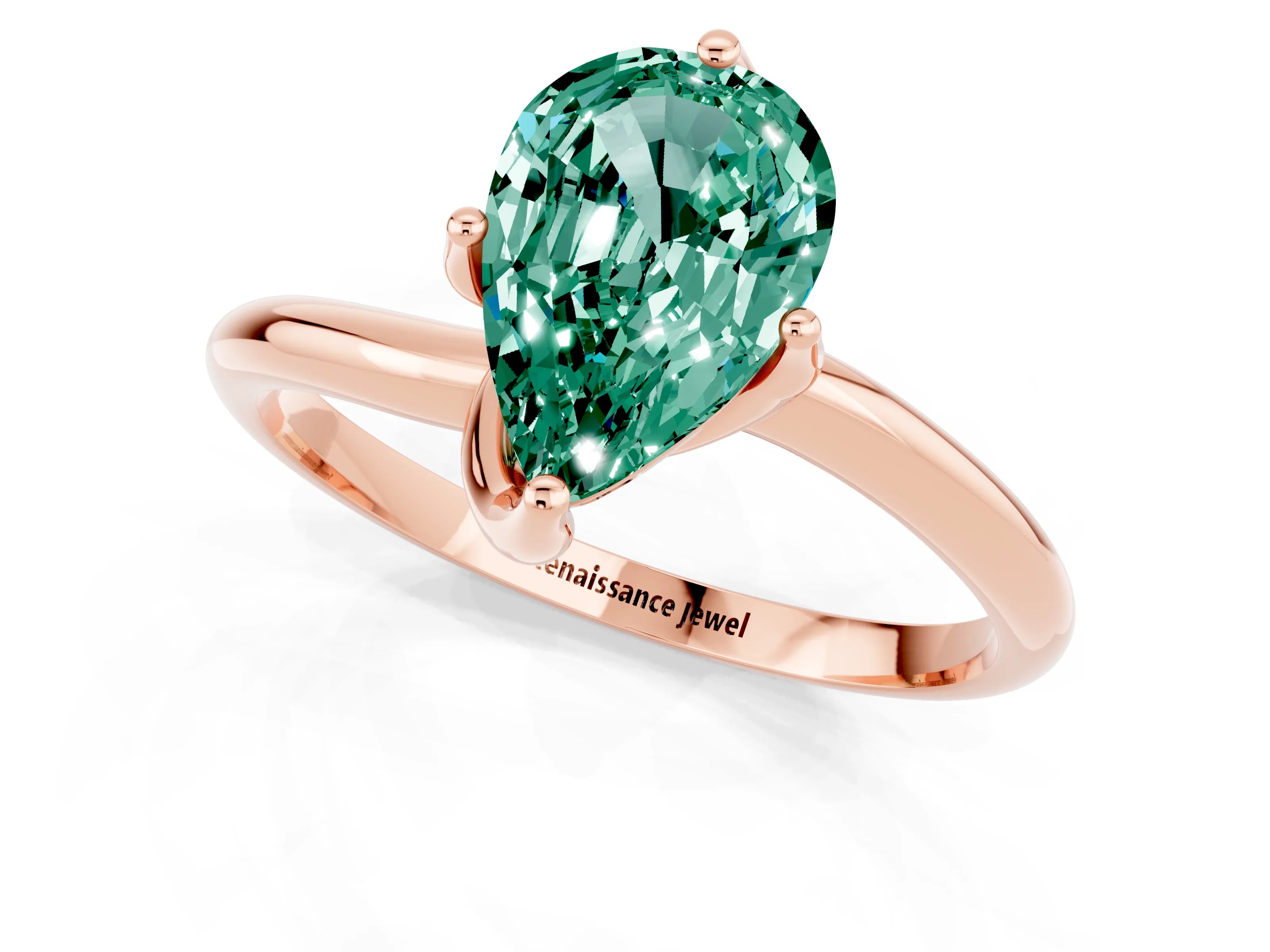 Rose gold Pear Cut Green Sapphire Solitaire Engagement Ring with Four-Prong Setting and Classic Band_13