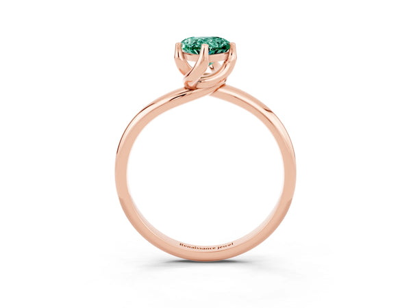 Rose gold Pear Cut Green Sapphire Solitaire Engagement Ring with Four-Prong Setting and Classic Band