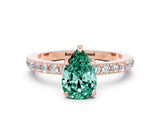 Rose gold Pear Cut Green Sapphire Solitaire Engagement Ring with Pavé Band and Four-Prong Setting