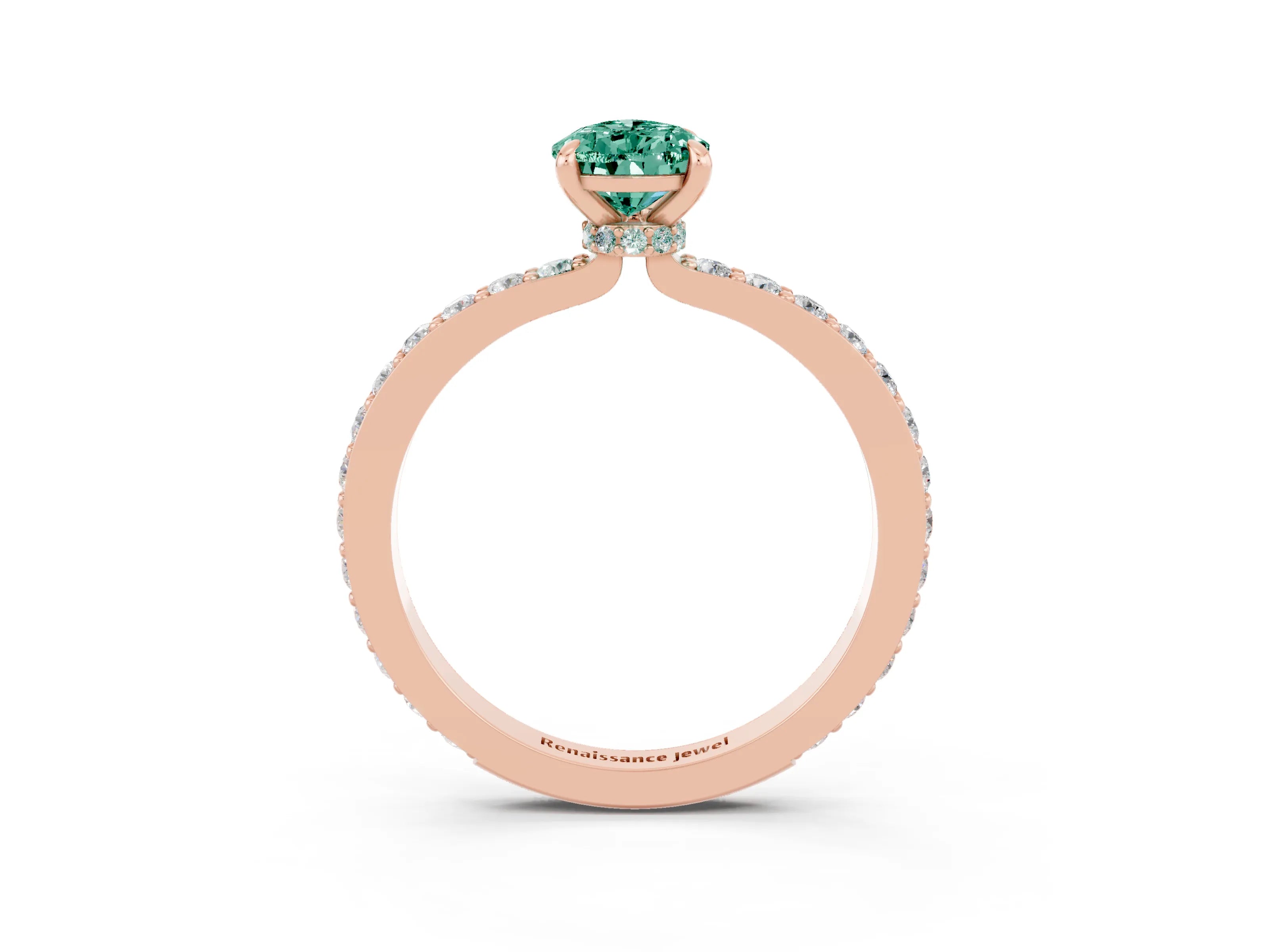 Rose gold Pear Cut Green Sapphire Solitaire Engagement Ring with Pavé Band and Four-Prong Setting_3