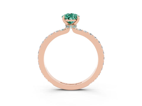 Rose gold Pear Cut Green Sapphire Solitaire Engagement Ring with Pavé Band and Four-Prong Setting_3