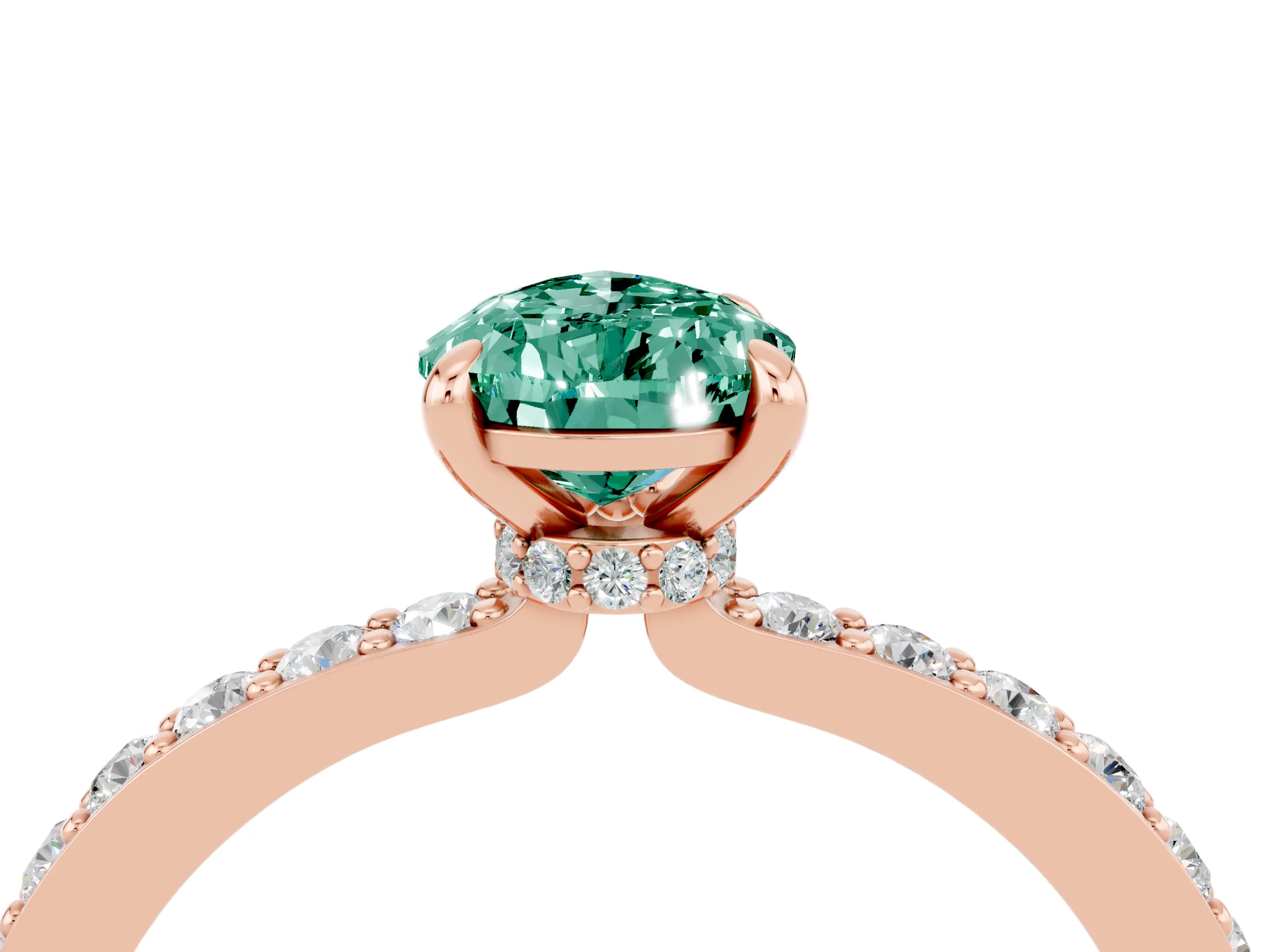Rose gold Pear Cut Green Sapphire Solitaire Engagement Ring with Pavé Band and Four-Prong Setting_4