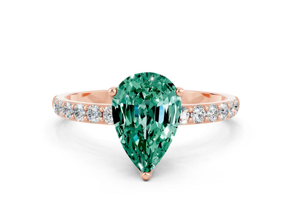 Rose gold Pear Cut Green Sapphire Solitaire Engagement Ring with Round  Pavé Band and Prong Setting