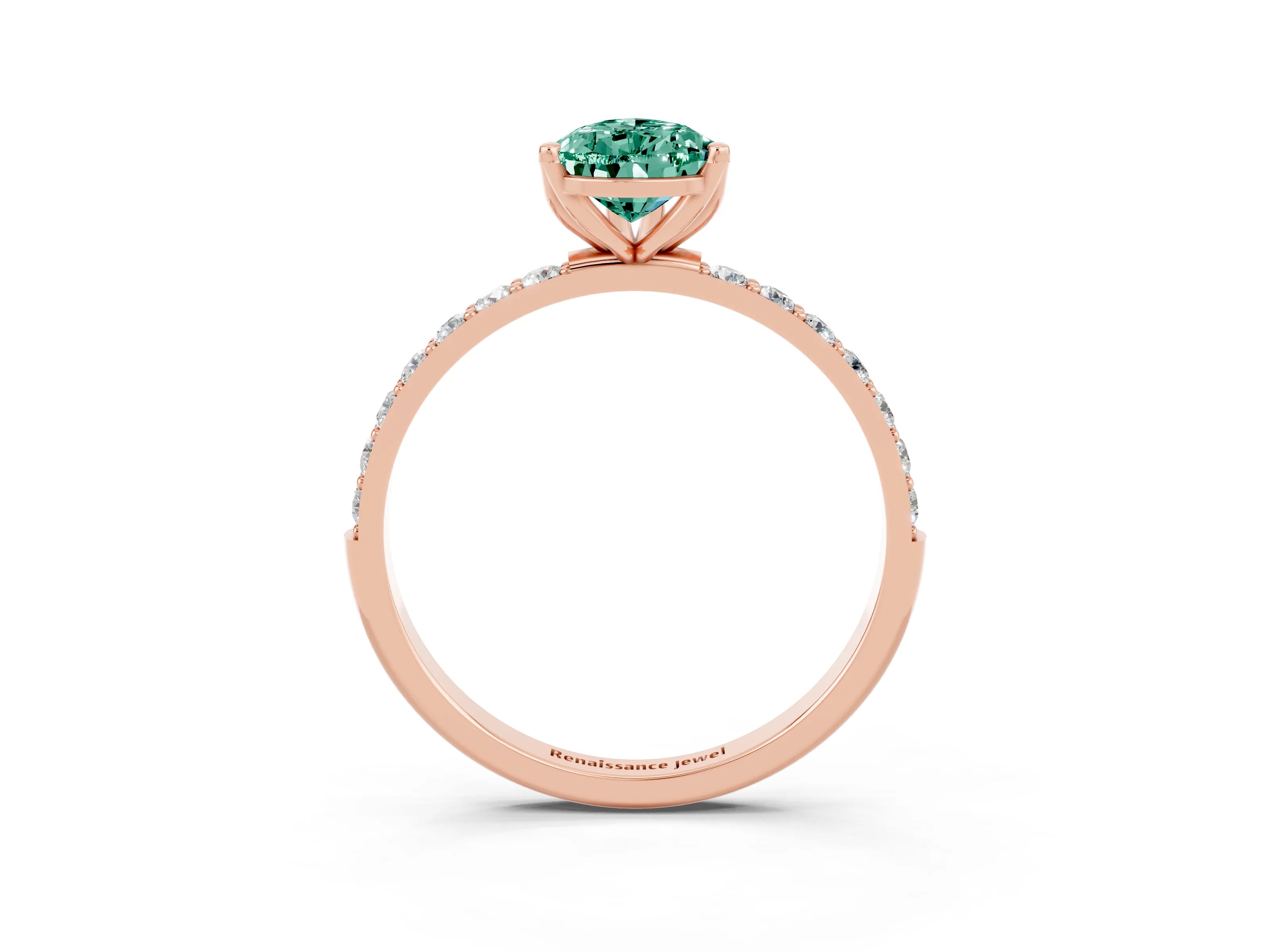Rose gold Pear Cut Green Sapphire Solitaire Engagement Ring with Pavé Band and Prong Setting_3
