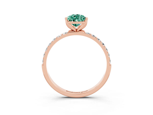 Rose gold Pear Cut Green Sapphire Solitaire Engagement Ring with Round  Pavé Band and Prong Setting