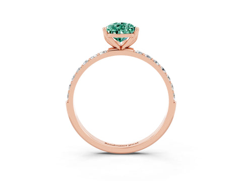 Rose gold Pear Cut Green Sapphire Solitaire Engagement Ring with Pavé Band and Prong Setting_3