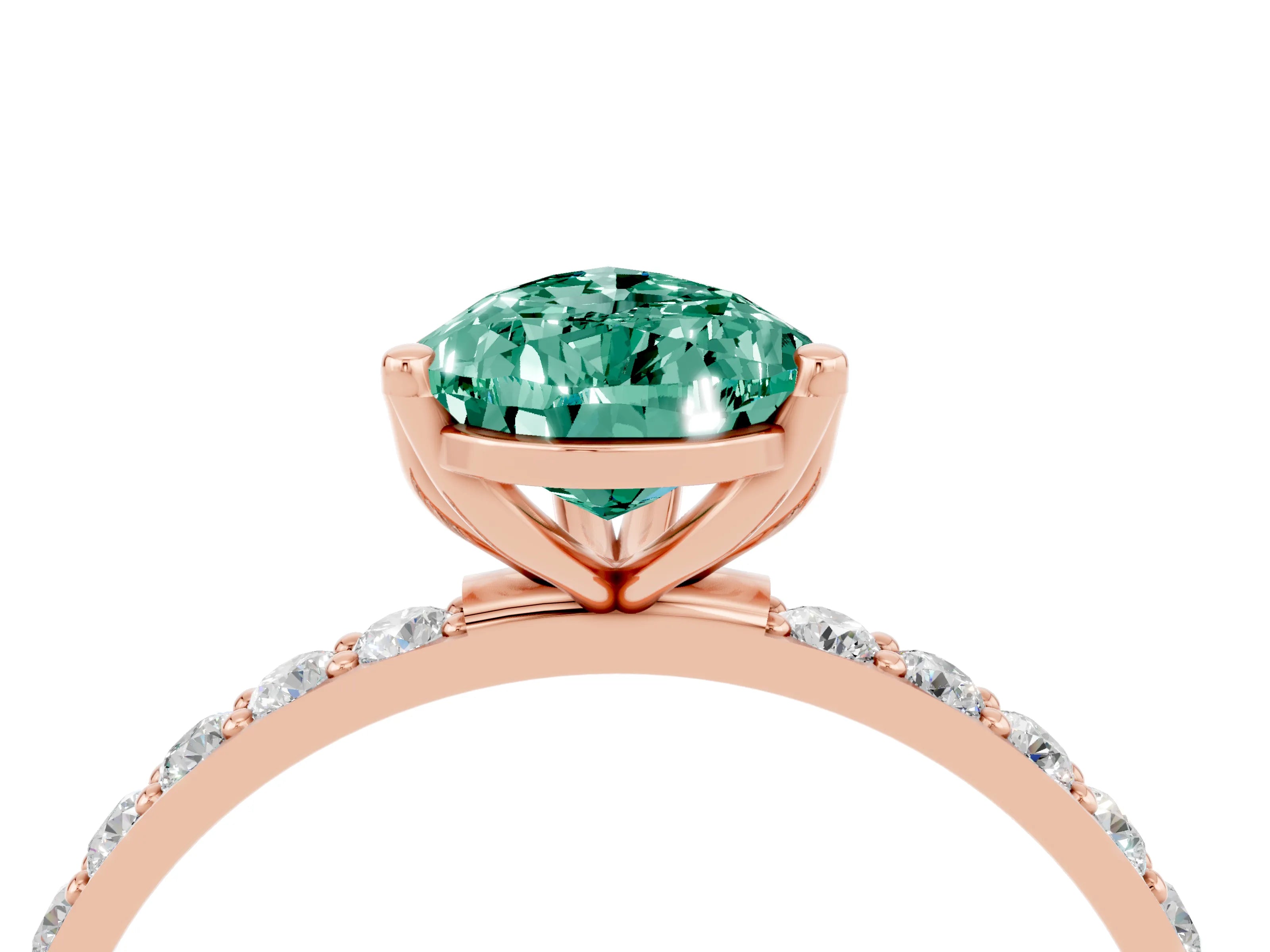 Rose gold Pear Cut Green Sapphire Solitaire Engagement Ring with Pavé Band and Prong Setting_4