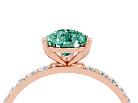 Rose gold Pear Cut Green Sapphire Solitaire Engagement Ring with Pavé Band and Prong Setting_4