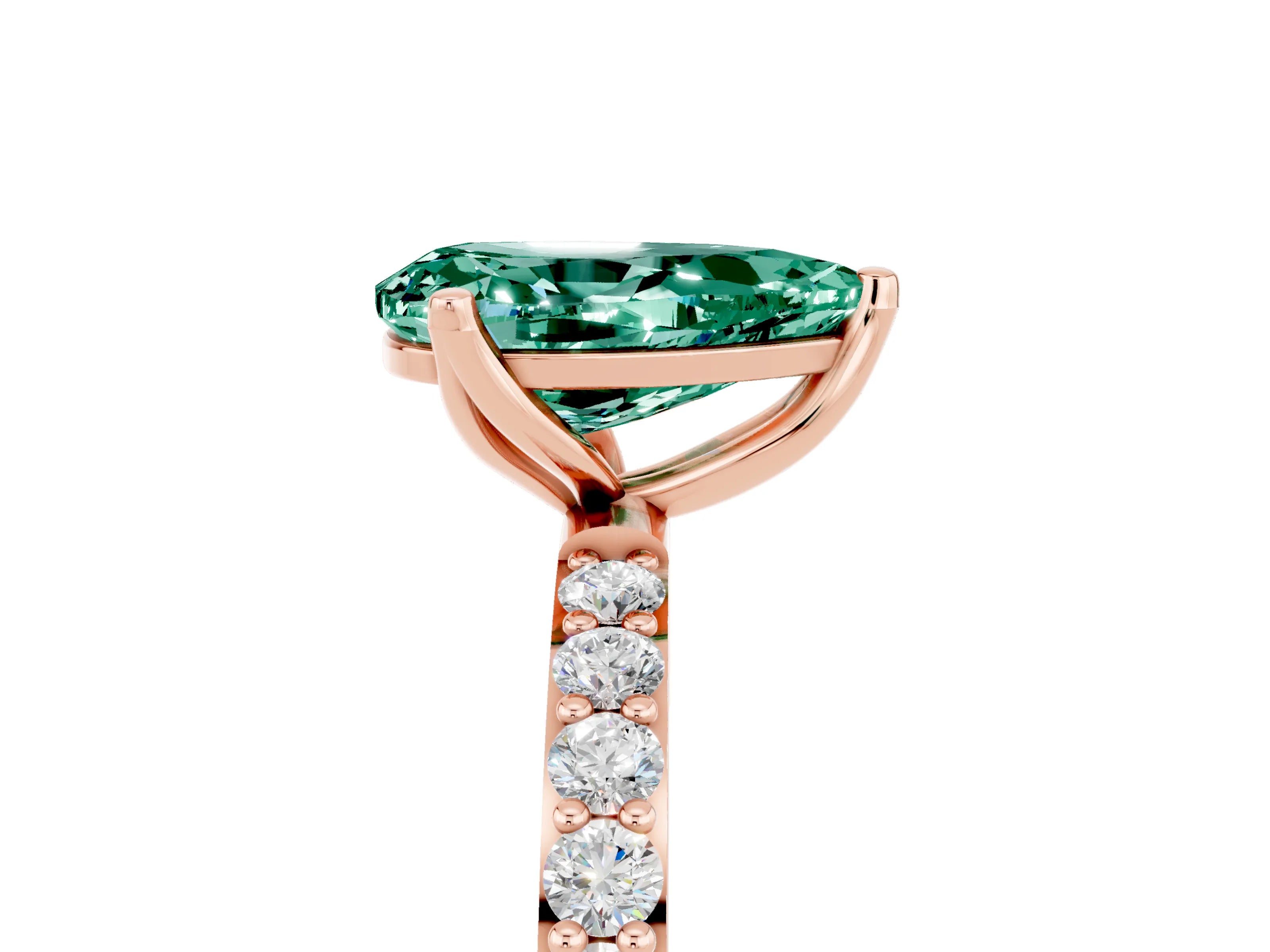 Rose gold Pear Cut Green Sapphire Solitaire Engagement Ring with Pavé Band and Prong Setting_5