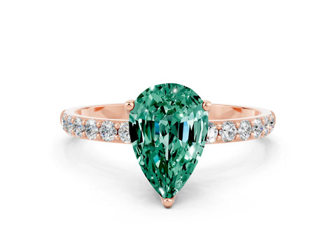 Rose gold Pear Cut Green Sapphire Solitaire Engagement Ring with Pavé Band and Prong Setting