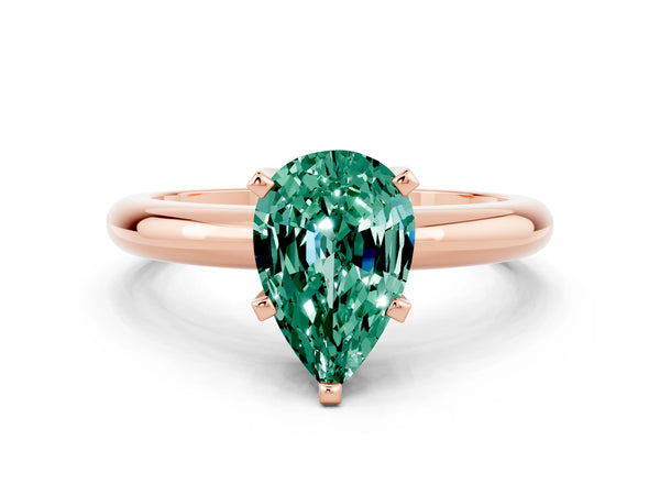 Rose gold Pear Cut Green Sapphire Solitaire Engagement Ring with Round Band and Four-Prong Setting