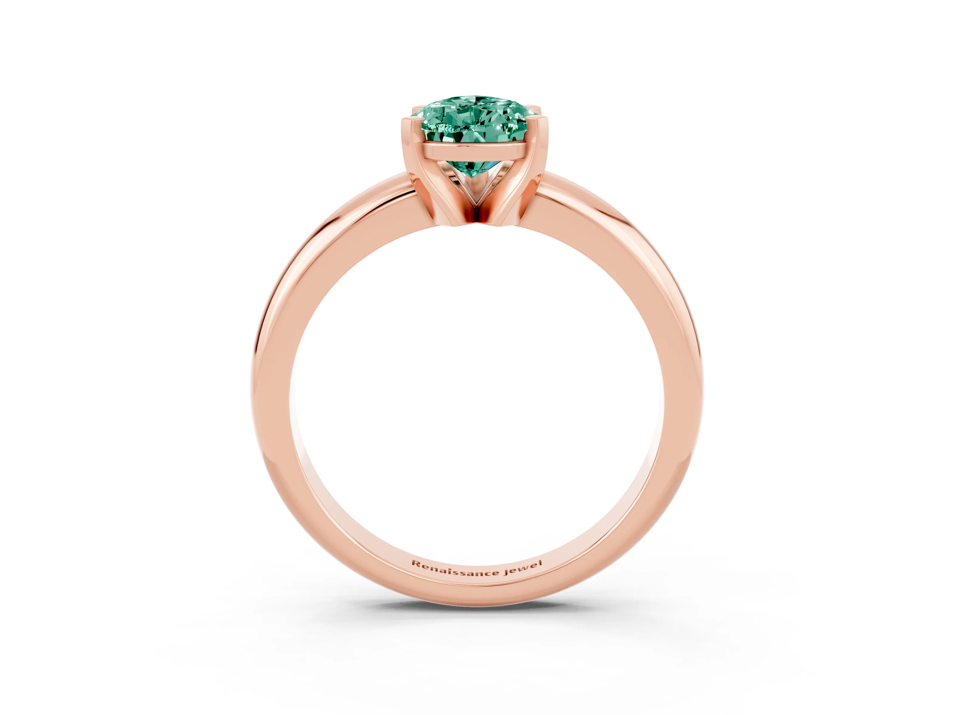 Rose gold Pear Cut Green Sapphire Solitaire Engagement Ring with Round Band and Four-Prong Setting_3