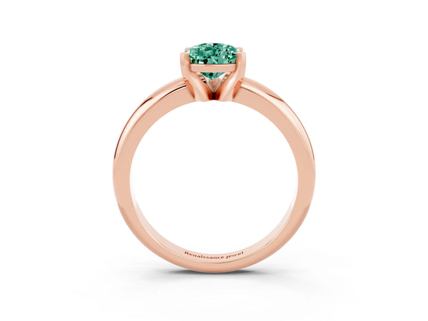 Rose gold Pear Cut Green Sapphire Solitaire Engagement Ring with Round Band and Four-Prong Setting