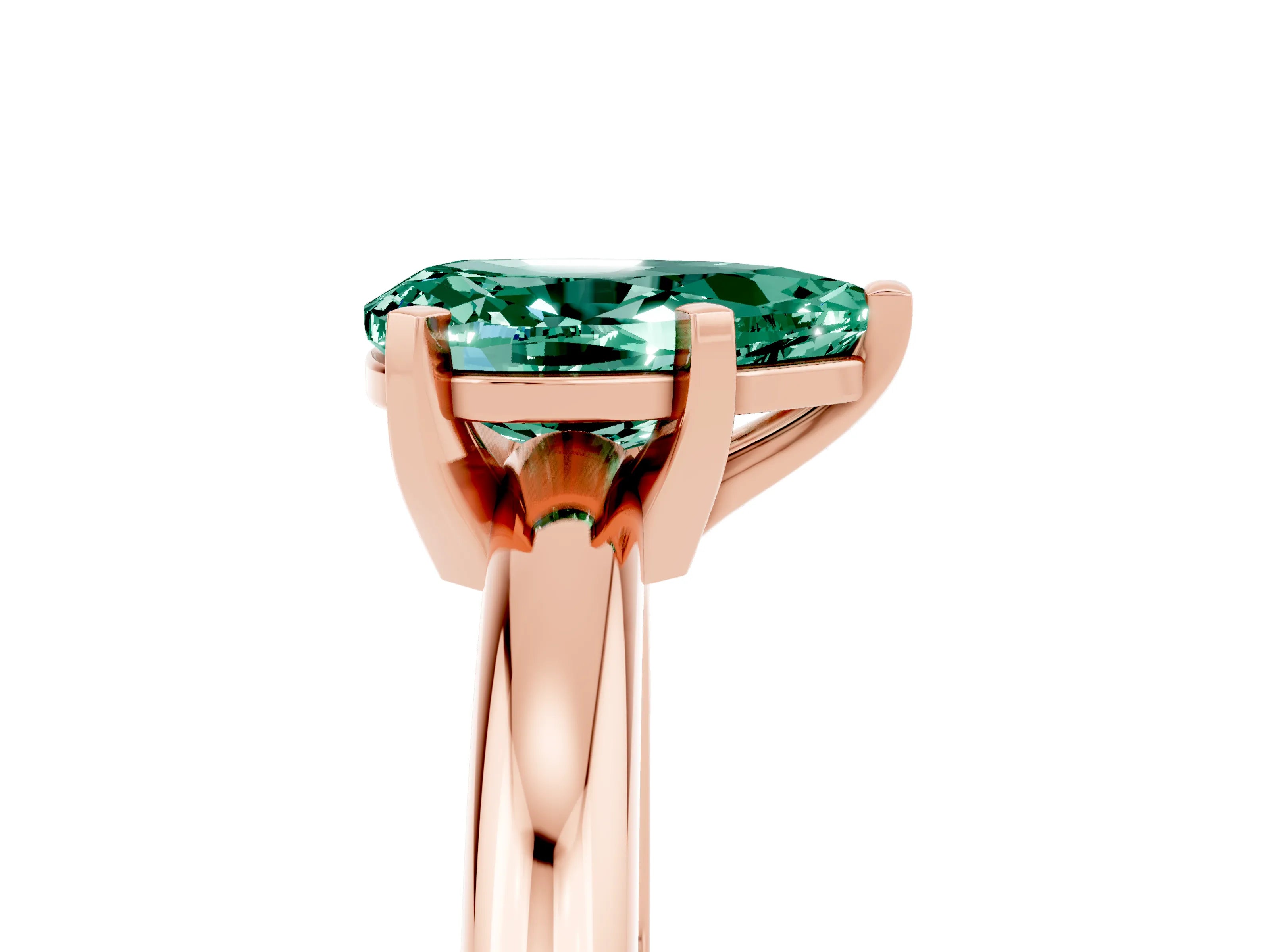 Rose gold Pear Cut Green Sapphire Solitaire Engagement Ring with Round Band and Four-Prong Setting_5