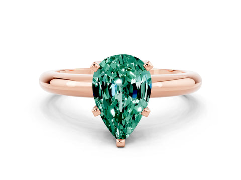 Rose gold Pear Cut Green Sapphire Solitaire Engagement Ring with Round Band and Four-Prong Setting