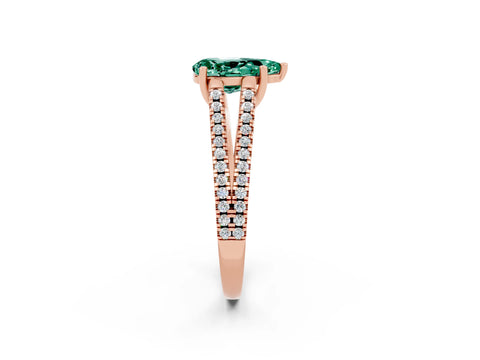 Rose gold Pear Cut Green Sapphire Solitaire Engagement Ring with Split Shank Pavé Band_2