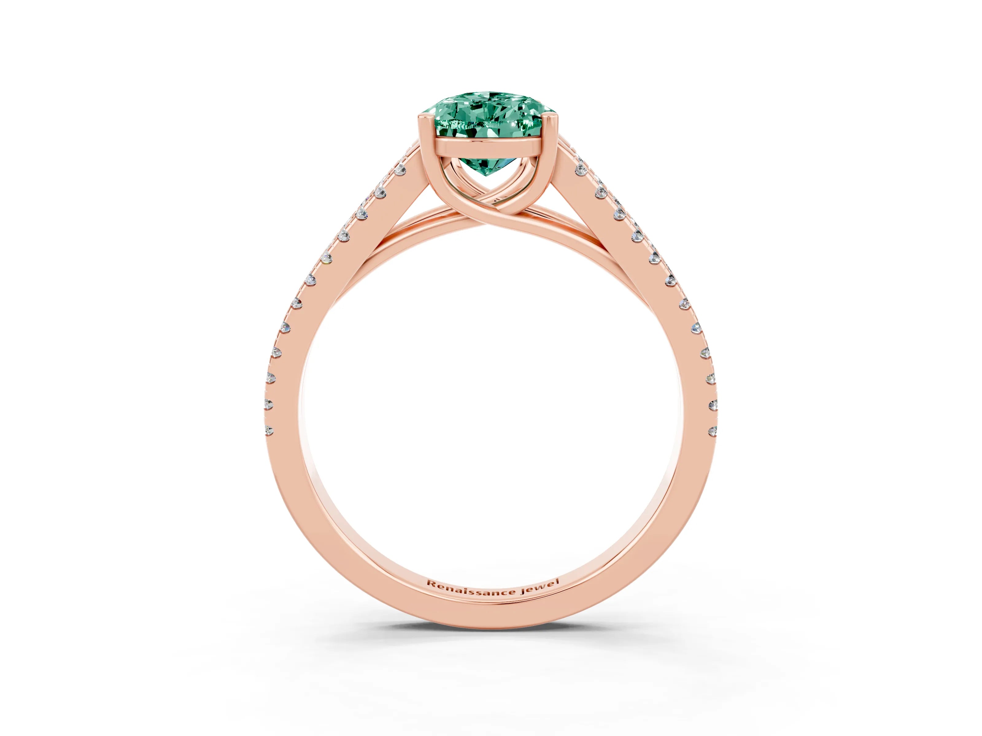 Rose gold Pear Cut Green Sapphire Solitaire Engagement Ring with Split Shank Pavé Band_3