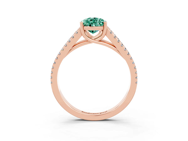 Rose gold Pear Cut Green Sapphire Solitaire Engagement Ring with Split Shank Pavé Band