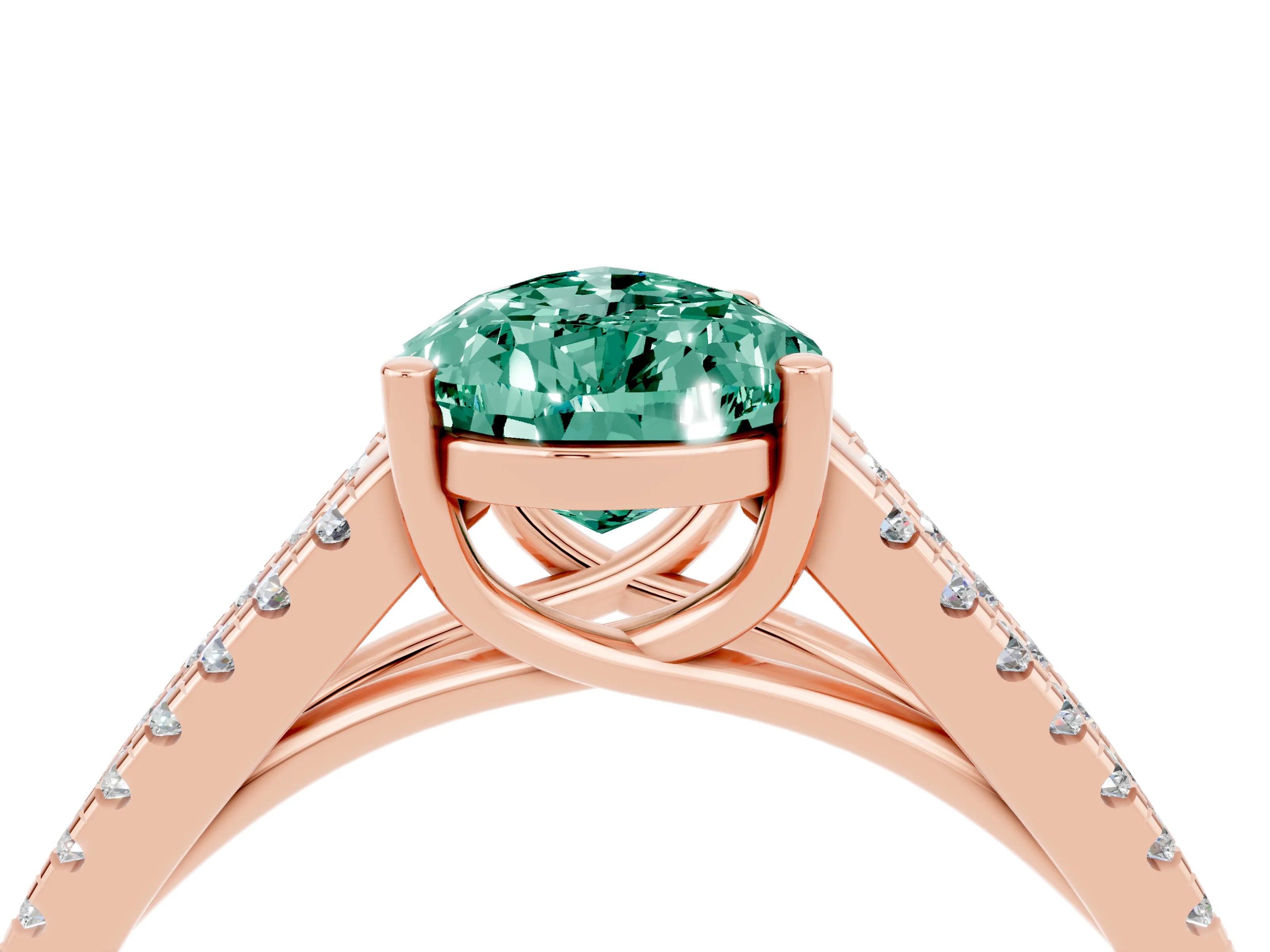Rose gold Pear Cut Green Sapphire Solitaire Engagement Ring with Split Shank Pavé Band_4